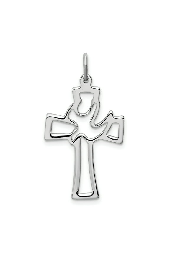 Sterling Silver Rhodium-plated Polished Cut-out Dove Cross Pendant