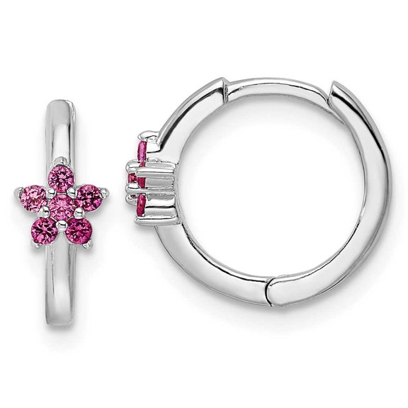 Finest Gold Sterling Silver Rhodium-Plated Polished Dark Pink CZ Earrings