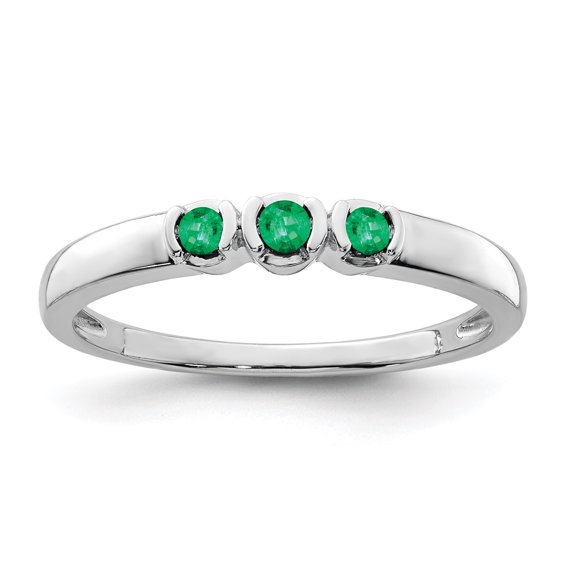 Sterling Silver Rhodium-plated Polished Emerald Ring, Size 6