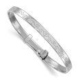 thumbnail image 1 of Sterling Silver Rhodium-plated Polished Etched Heart Pattern Childrens Expandable Bangle, 1 of 3