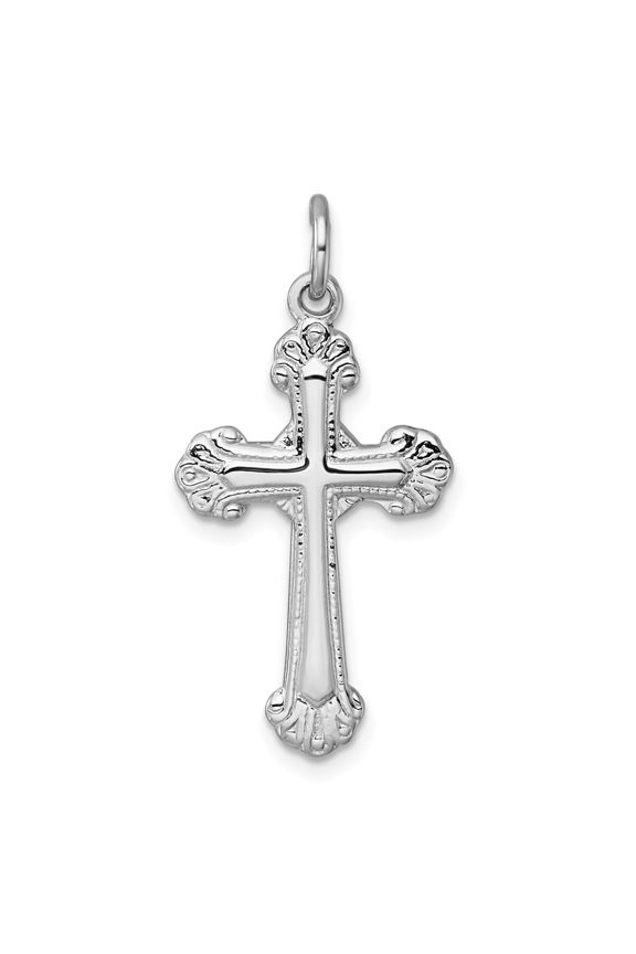 Sterling Silver Rhodium-plated Polished Fancy Budded Cross Pendant