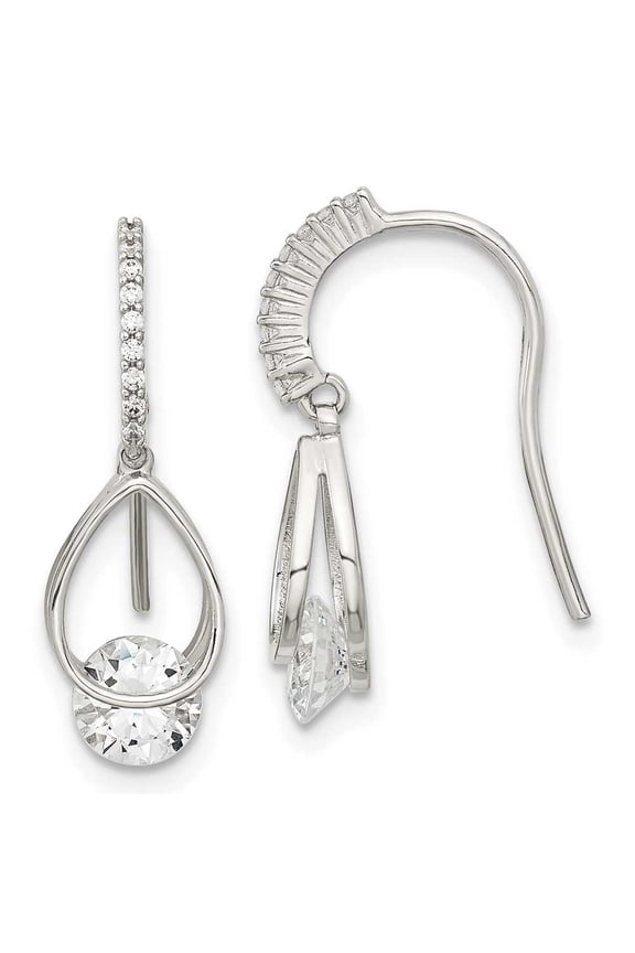 Finest Gold Sterling Silver Rhodium-Plated Polished Fancy CZ Dangle Earrings