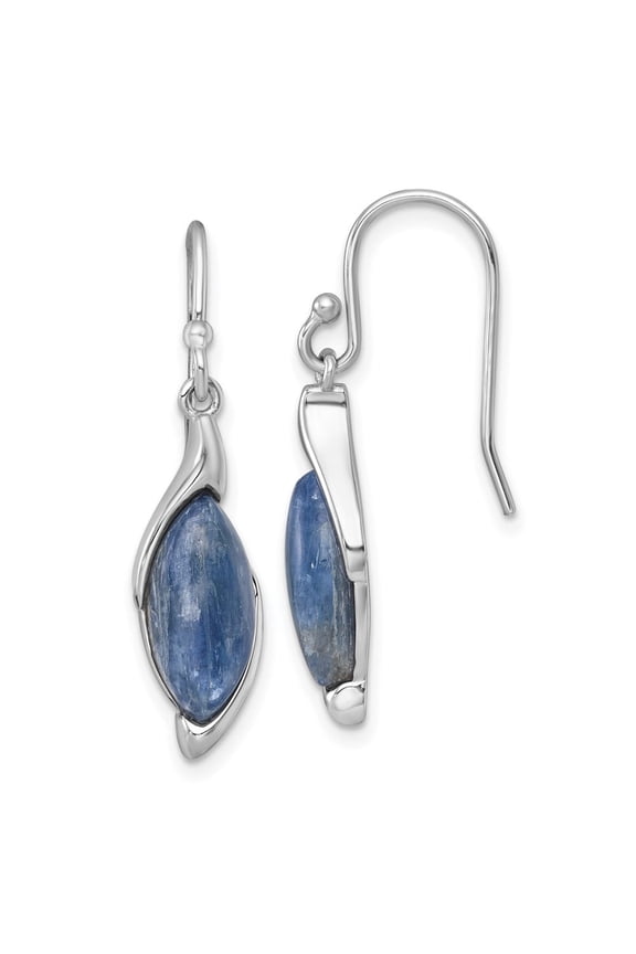 Sterling Silver Rhodium-plated Polished Fancy Marquise Kyanite Cabochon Dangle Shepherd Hook Earrings