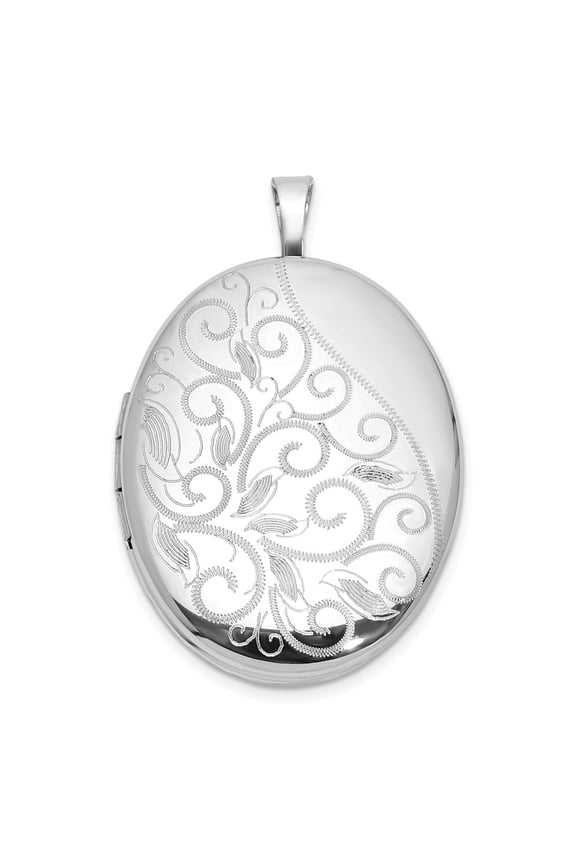 Sterling Silver Rhodium-plated Polished Filigree 26mm Oval Locket