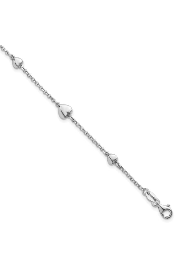 Sterling Silver Rhodium-plated Polished Five Puffed Hearts 7 inch with 1 inch Extender Bracelet 8 inches