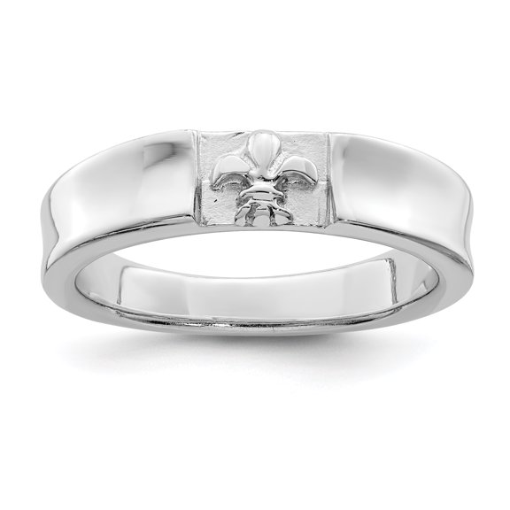 Finest Gold Sterling Silver Rhodium-Plated Polished Fleur Dis Lis Band - Size 6
