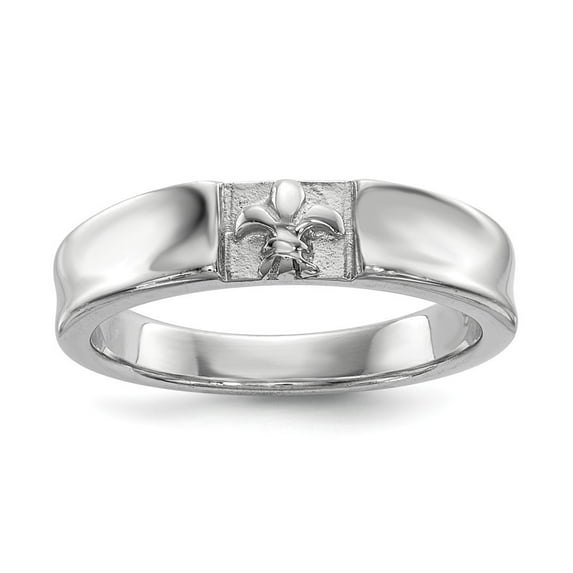 Sterling Silver Rhodium-plated Polished Fleur Dis Lis Band Ring - 4.5 Grams - Size 7