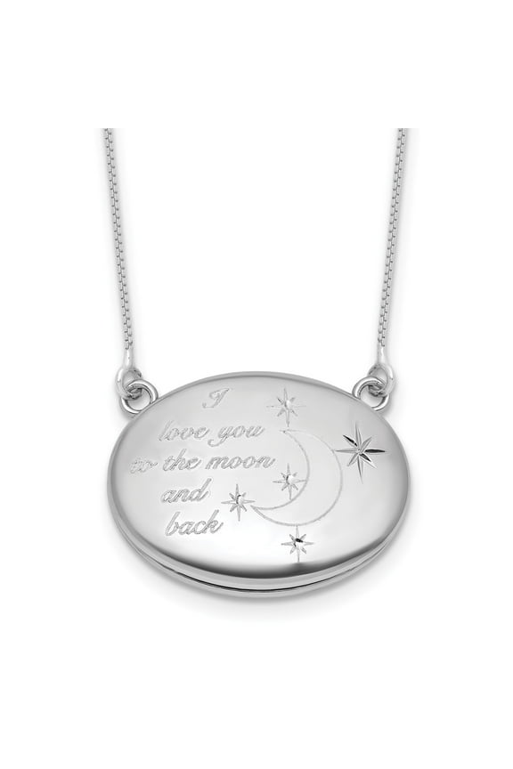 Sterling Silver Rhodium-plated Polished Front/Brushed Back Love To Moon and Back 18.75 inch with 2 inch ext. 20mm Oval Locket Necklace