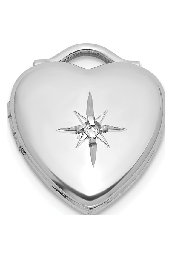 Sterling Silver Rhodium-plated Polished FrontBrushed Back 120 carat Diamond 12mm Heart Locket Material Primary Purity Sparkling Modern Luxe Celebrate milestones with style and brilliance