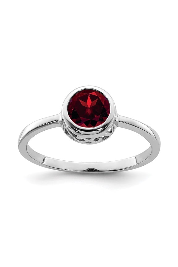 Sterling Silver Rhodium-plated Polished Garnet Round Ring