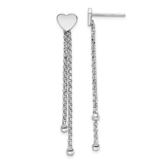 Finest Gold Sterling Silver Rhodium-Plated Polished Heart Chain Dangle Post Earrings