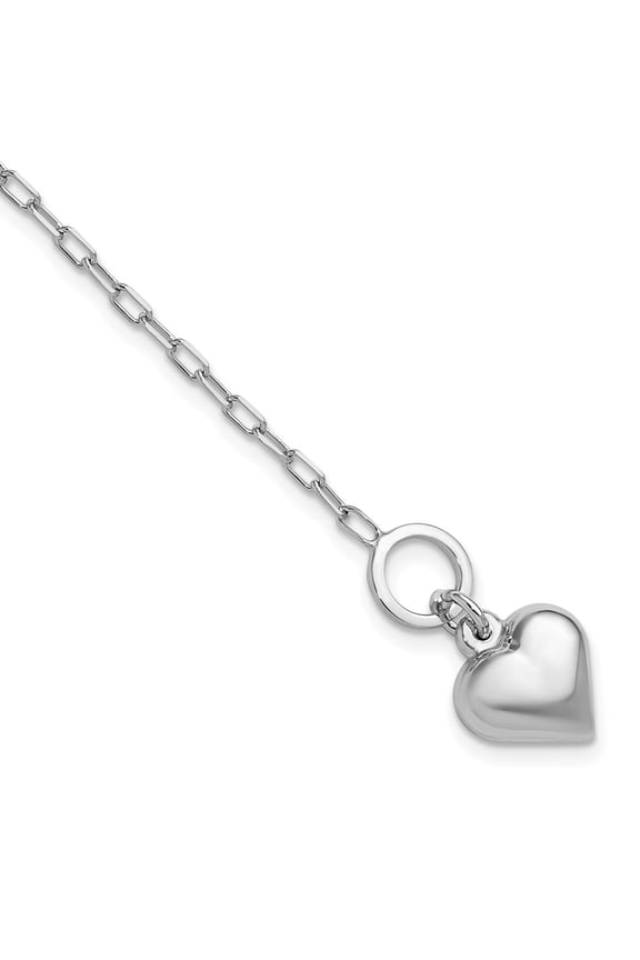 Sterling Silver Rhodium-plated Polished Heart Toggle Bracelet