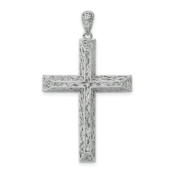 Sterling Silver Rhodium-plated Polished Hollow Cross Pendant QC9381