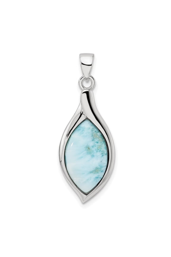 Finest Gold Sterling Silver Rhodium-Plated Polished Larimar Pendant