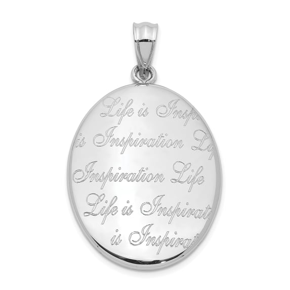 Sterling Silver Rhodium-plated Polished Life is Inspiration Oval Open Locket Pendant