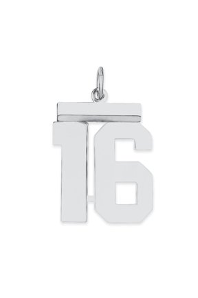Sterling/Silver Rhodium-plated Polished Number 16 Charm