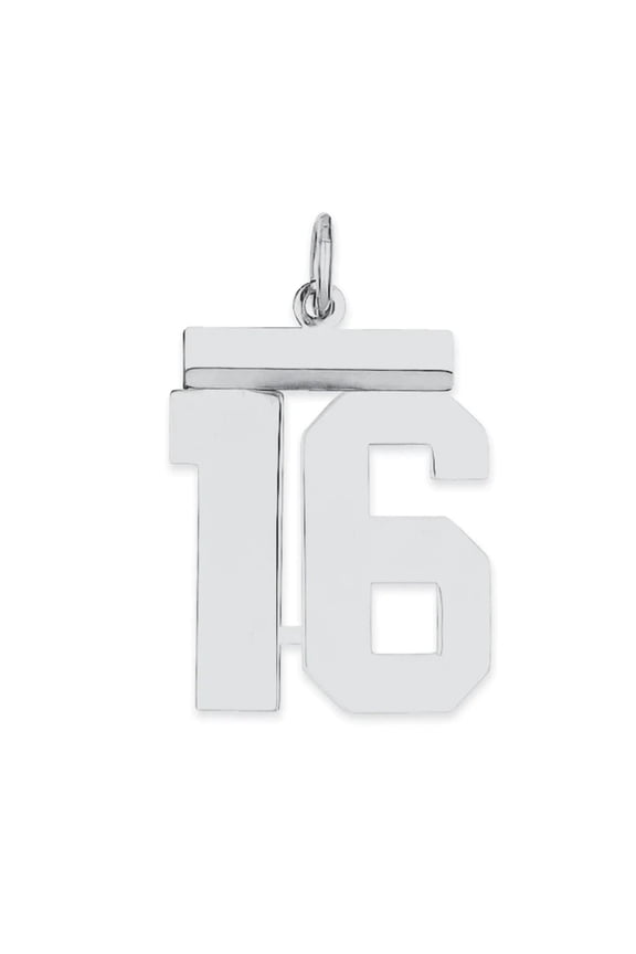 Sterling/Silver Rhodium-plated Polished Number 16 Charm