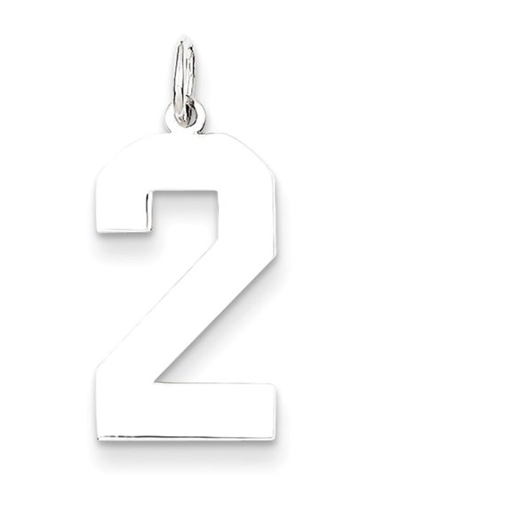 925 Sterling Silver Solid Large Polished Sport game Number 2 Charm Pendant Necklace 24x10mm Wide - Pendant for Women