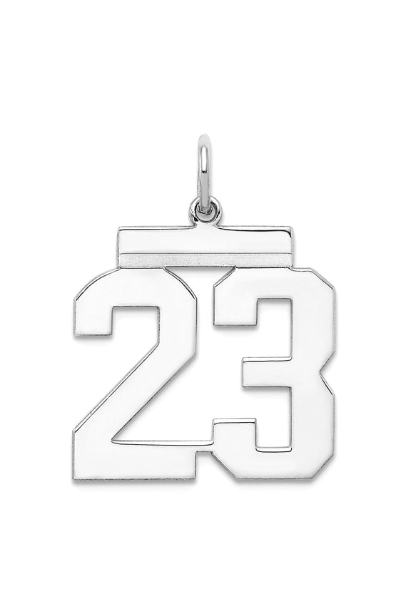 925 Sterling Silver Medium Polished Pendant Necklace Sport game Number 23 21x16mm Wide Pendant for Women