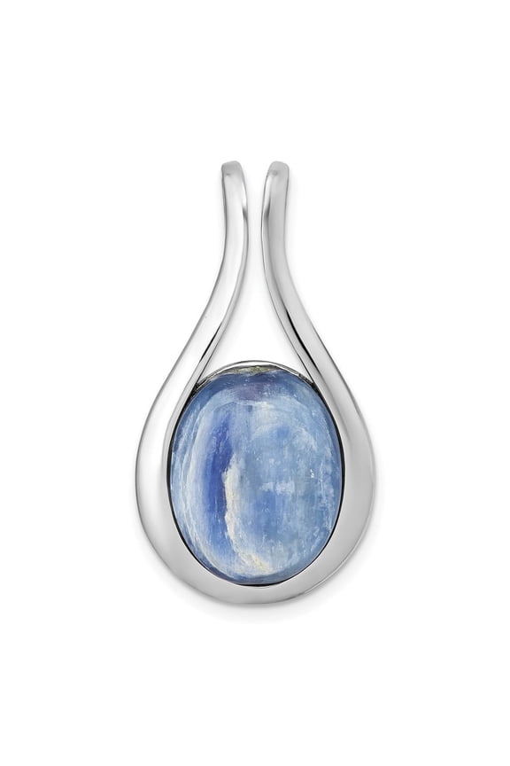 Sterling Silver Rhodium-plated Polished Oval Kyanite Teardrop Chain Slide Pendant