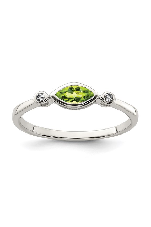 Sterling Silver Rhodium-plated Polished Peridot and White Topaz Ring QR7065AUG