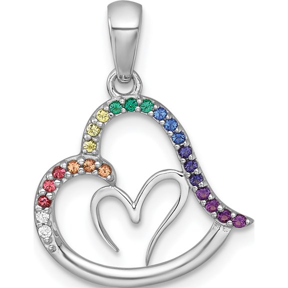 Sterling Silver Rhodium-plated Polished Rainbow Nano Crystals Double Heart Pendant Material Primary Purity Charming Alluring Lustrous Bring sparkle and sophistication to your day