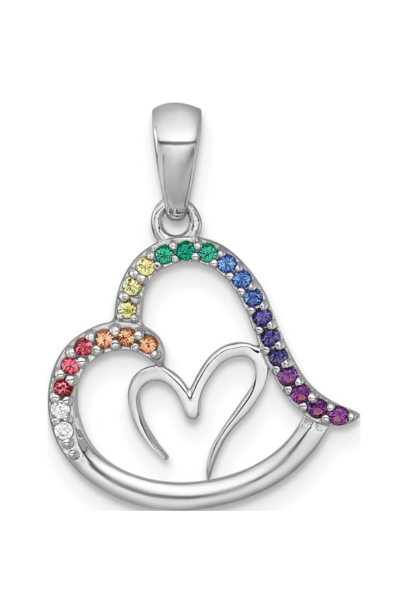 Sterling Silver Rhodium-plated Polished Rainbow Nano Crystals Double Heart Pendant Material Primary Purity Charming Alluring Lustrous Bring sparkle and sophistication to your day