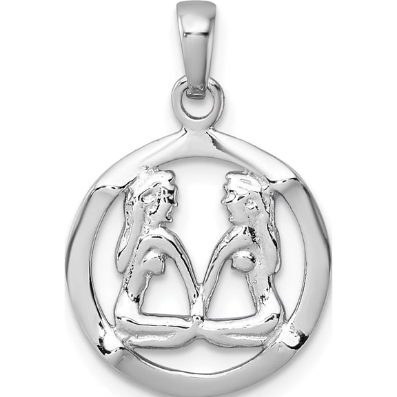 Sterling Silver Rhodium-plated Polished Reversible Gemini Twins in Circle Zodiac Pendant Material Primary Purity Beautiful Gorgeous Sculptural An unforgettable keepsake to treasure forever