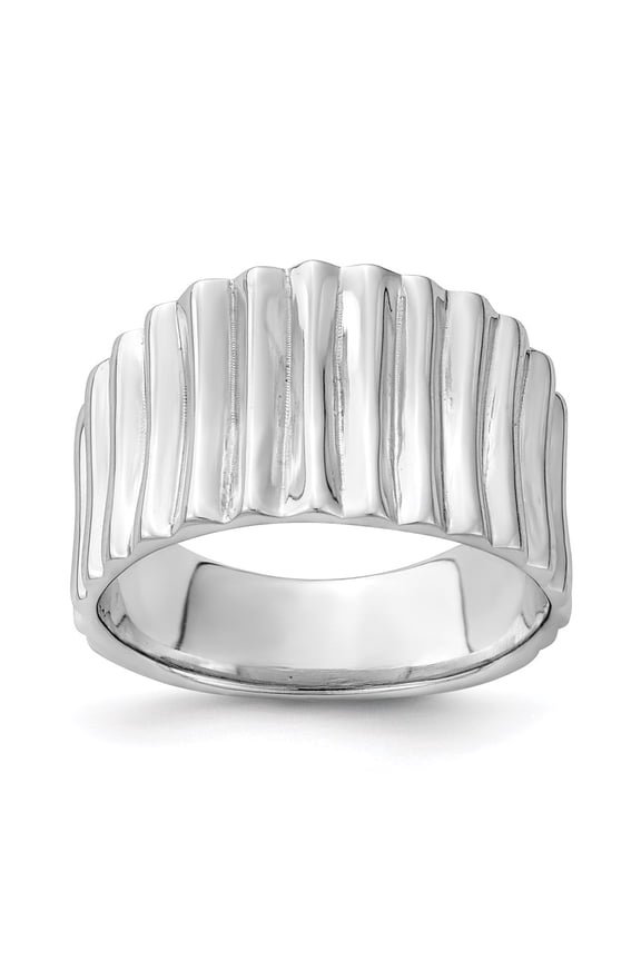 Sterling Silver Rhodium-plated Polished Ridged Ring QR6073