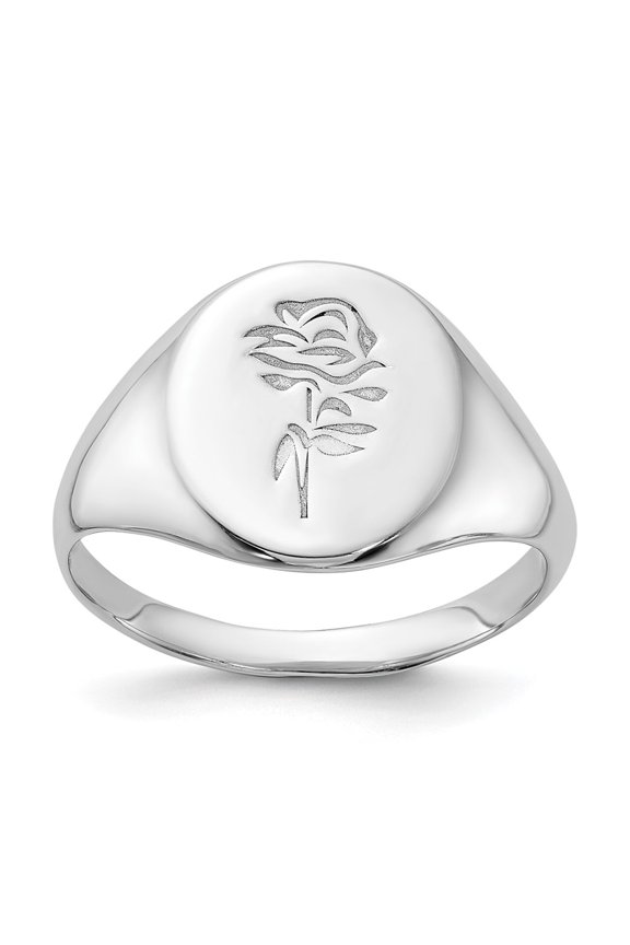 Sterling Silver Rhodium-plated Polished Rose Signet Ring