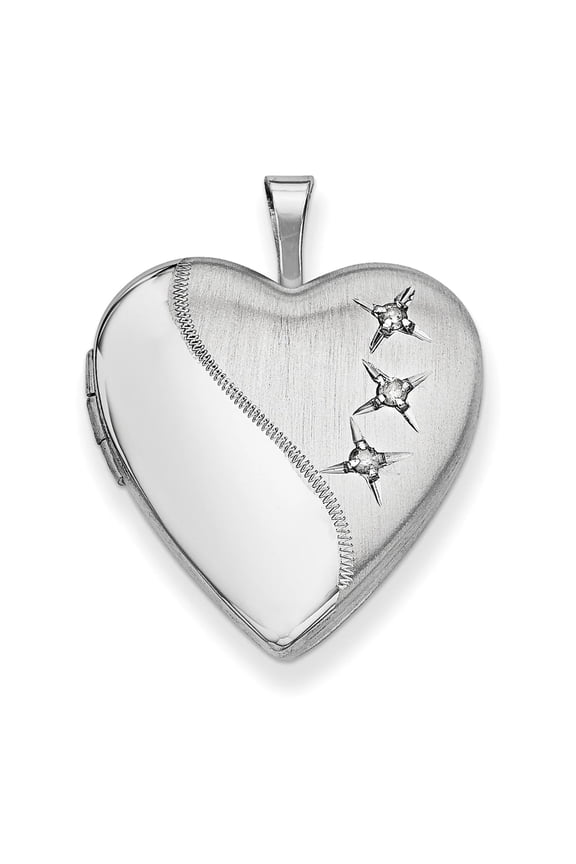 Lockets Sterling Silver Rhodium-plated Polished & Satin Diamond 20mm Heart Locket