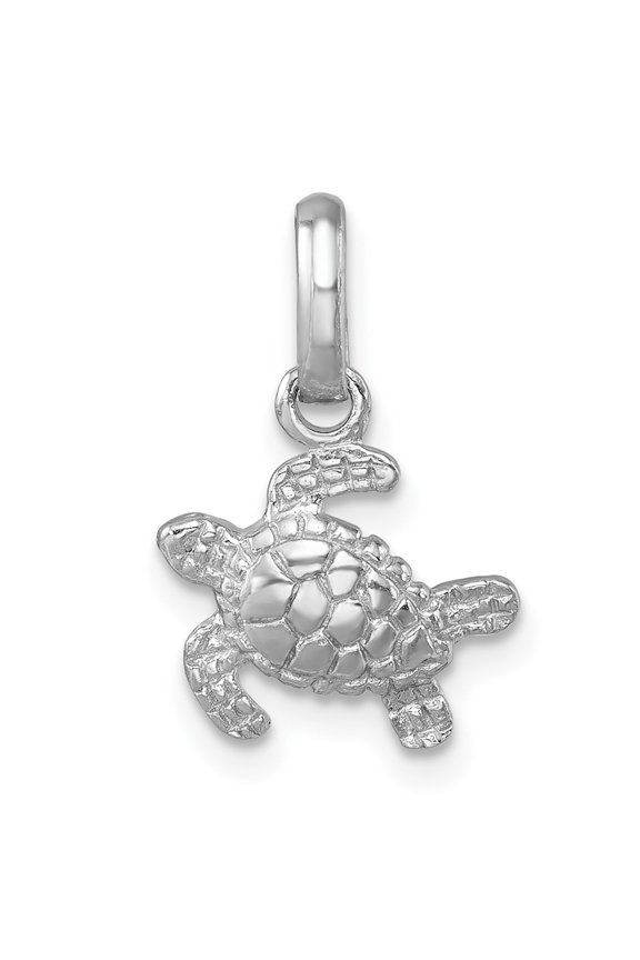 Sterling Silver Rhodium-plated Polished Small Swimming Turtle Pendant