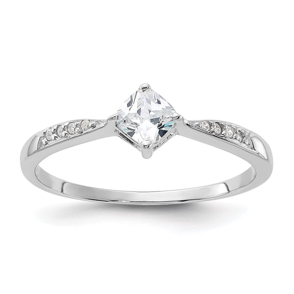 Sterling Silver Rhodium-plated Polished & Square Shaped CZ Ring QR6154