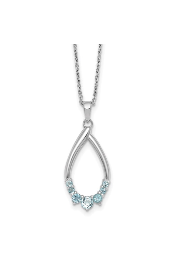 Sterling Silver Rhodium-plated Polished Swiss Blue Topaz Teardrop 16 Inch with 2 Inch Extension Necklace