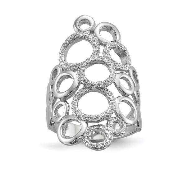 Sterling Silver Rhodium-plated Polished & Textured Circles Ring QR6589