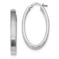 thumbnail image 1 of Sterling Silver Rhodium-plated Polished Textured Oval Hoops, 1 of 1