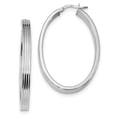 thumbnail image 1 of Sterling Silver Rhodium-plated Polished Textured Oval Hoops, 1 of 1