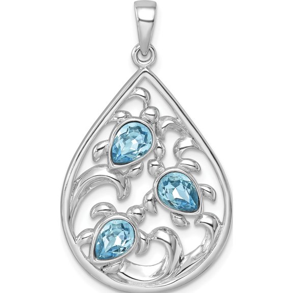 Sterling Silver Rhodium-plated Polished Triple Crystal Turtle Ocean Wave Pendant Material Primary Purity Alluring Radiant Sculptural An unforgettable keepsake to treasure forever