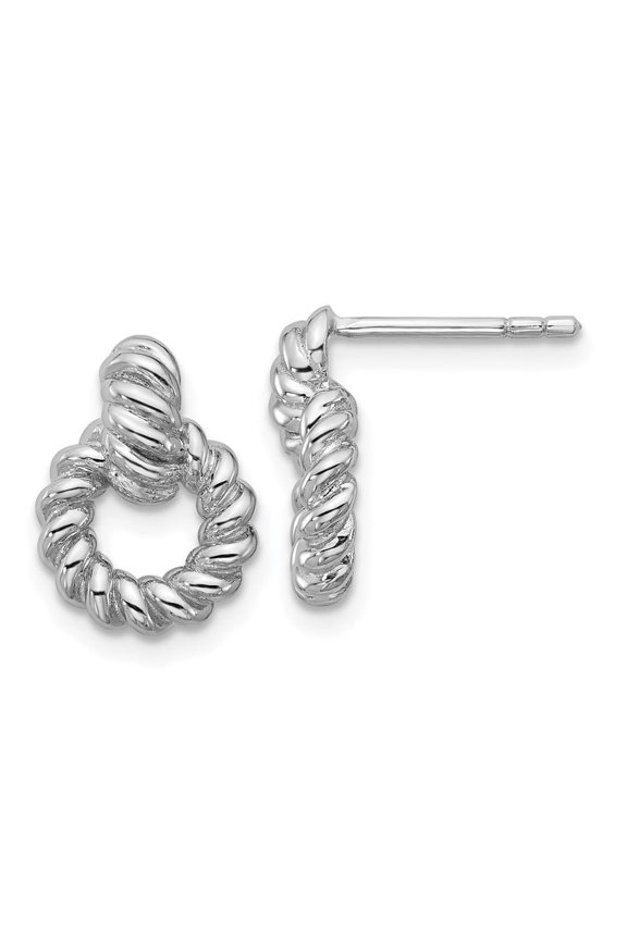 Sterling Silver Rhodium-plated Polished Twisted Circle Post Earrings