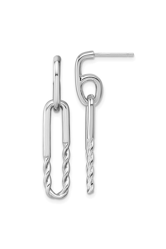 Sterling Silver Rhodium-plated Polished Twisted Paper Clip Dangle Post Earrings