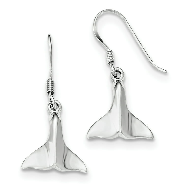 Whale Tail Dangle Earrings Rhodium on Sterling Silver Whale Tail Dangle Earrings Rhodium on Sterling Silver