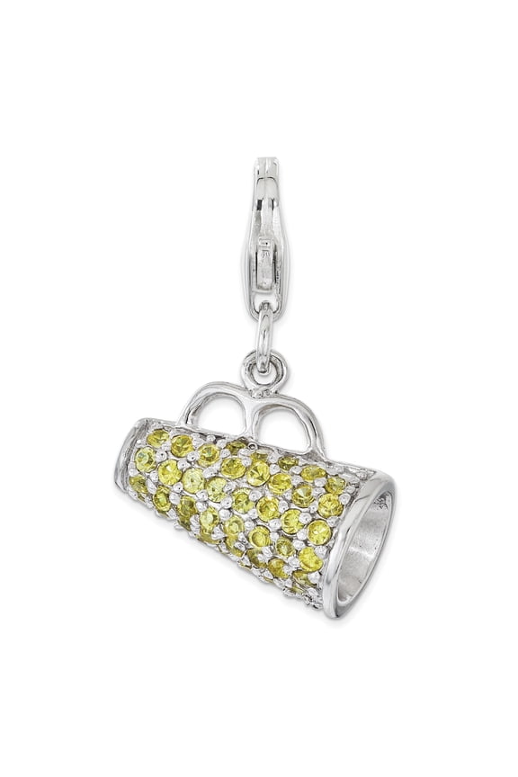 Sterling Silver Rhodium-plated Polished 3-D Yellow CZ Megaphone Charm with Fancy Lobster Clasp