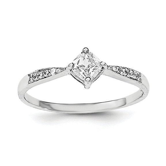Sterling Silver Rhodium-plated Polished and Square Shaped CZ Ring Size 7