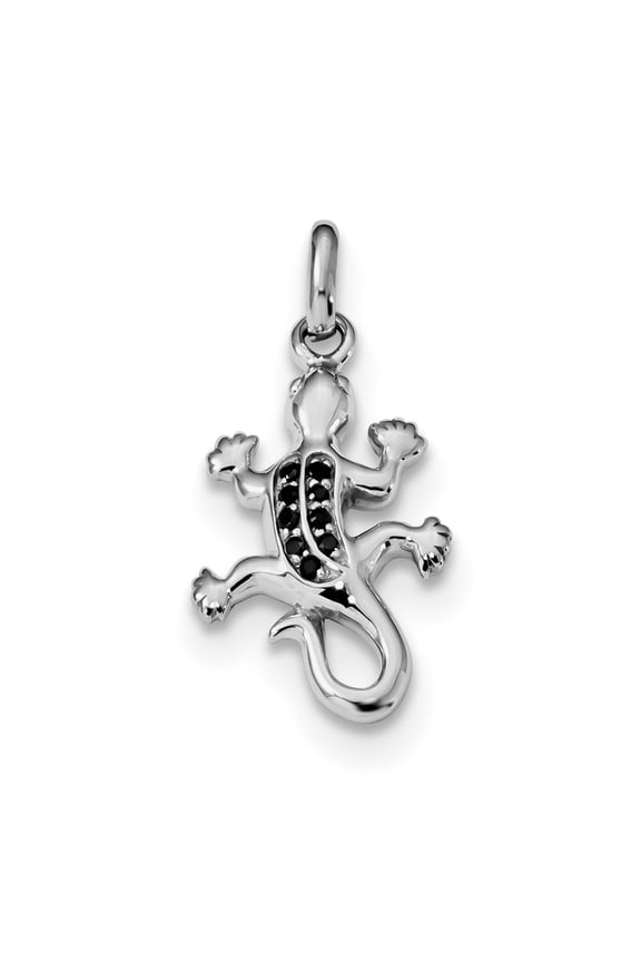 Sterling Silver Rhodium-plated Polished w/Black CZ Lizard Pendant QC9275