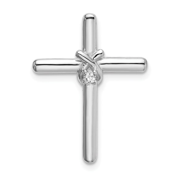 Sterling Silver Rhodium-plated Polished w/ CZ Cross Chain Slide QC9085