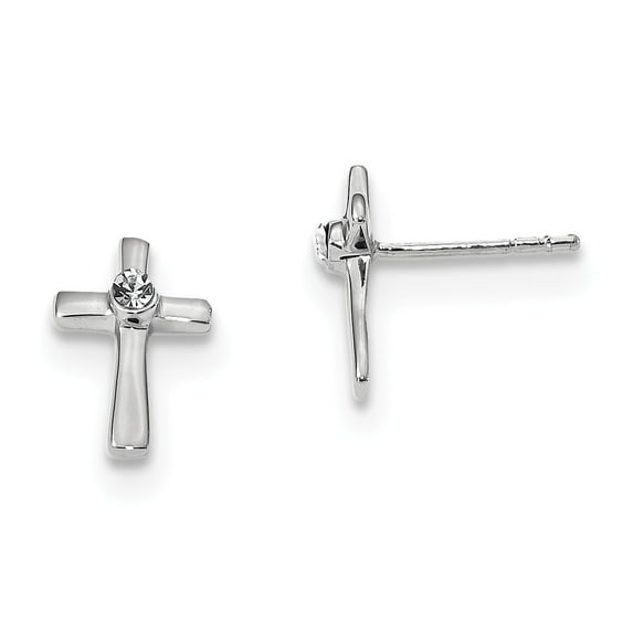 Sterling Silver Rhodium-plated Polished w/CZ Cross Post Earrings