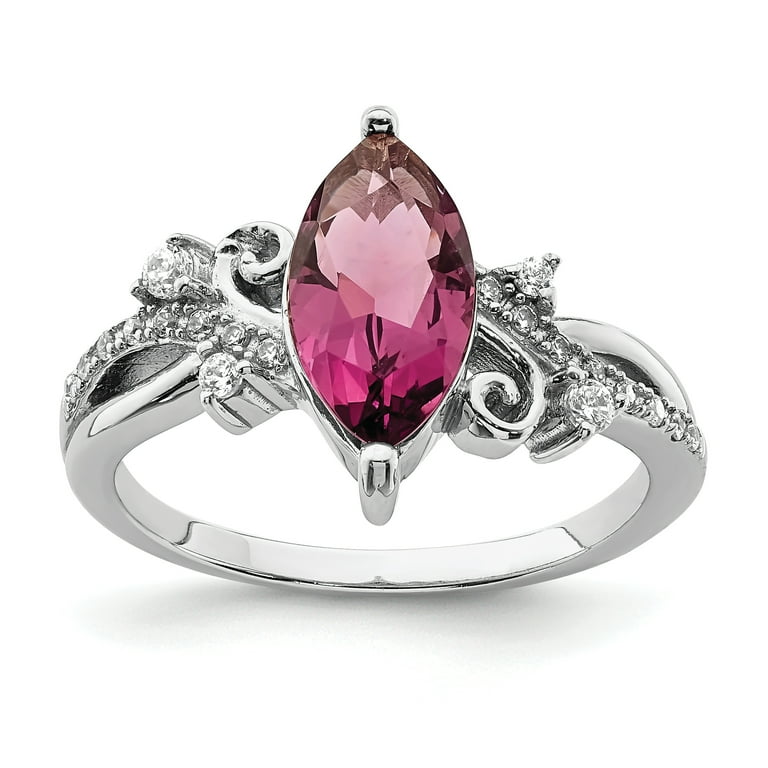 Sterling Silver Purple Glass Marquise Stone And CZ Ring Sterling Silver Purple Glass Marquise Stone And CZ Ring
