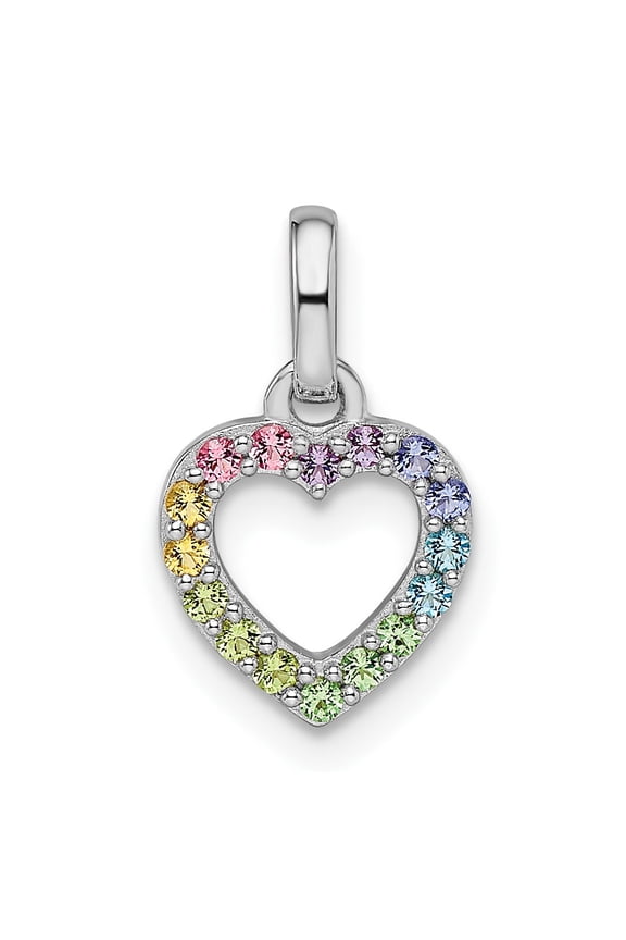 Finest Gold Sterling Silver Rhodium-Plated Rainbow Nano Crystal Open Heart Pendant