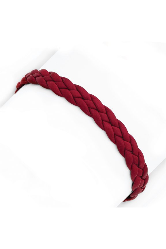 Sterling Silver Rhodium-plated Red Braided Leather Bracelet