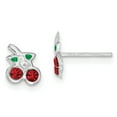 thumbnail image 1 of Sterling Silver Rhodium-plated Red & Green Crystal Cherry Post Stud Earrings, 1 of 3